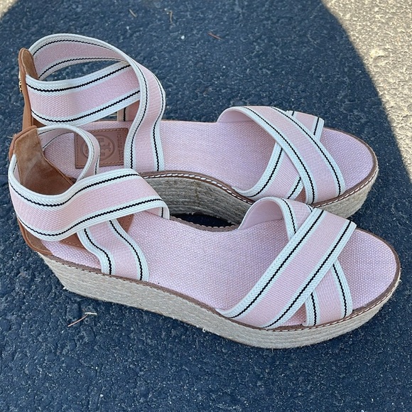 Tory Burch Designer Freida Pink Blush Espadrille Platform Wedge Heels Wedding 9 - Picture 1 of 15